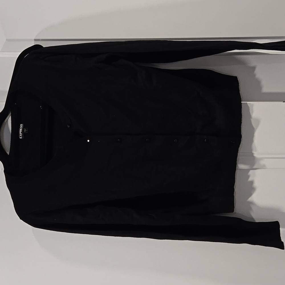 Express Black Rhinestone Button-Up Cardigan - Picture 2 of 13